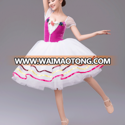 DL1417 Child & Adult Romantic Length Velvet Top Bodice Ballet Dance Tutu with White Tulle